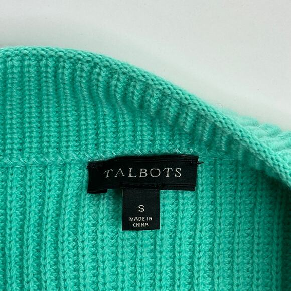 Talbots Cableknit Lambswool Blend Sweater Teal Green Mockneck Womens Size Small - Picture 7 of 9
